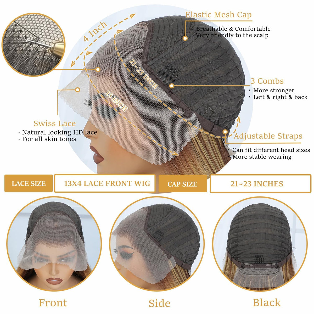 Veally Honey Blonde lace front wig body wave close-up showing texture and movement.