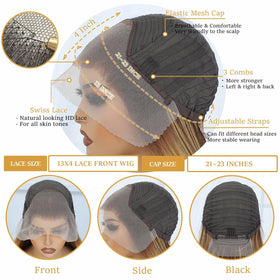 Veally Honey Blonde lace front wig body wave close-up showing texture and movement.