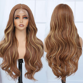 Veally Honey Blonde lace front wig free part enabling multiple part styles.