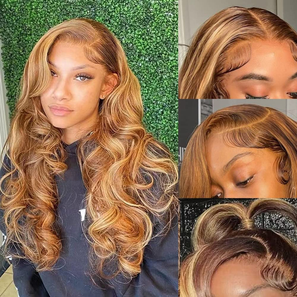 Veally Honey Blonde lace front wig front view with natural hairline and soft baby hairs.