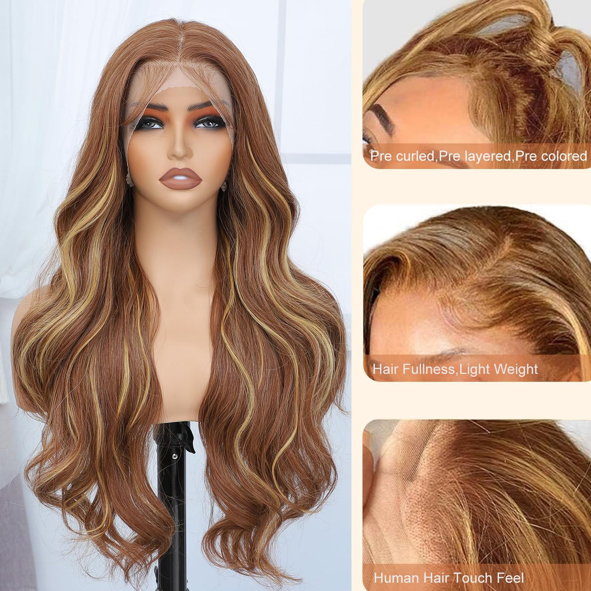 Veally Honey Blonde lace front wig side part for versatile daily styling.