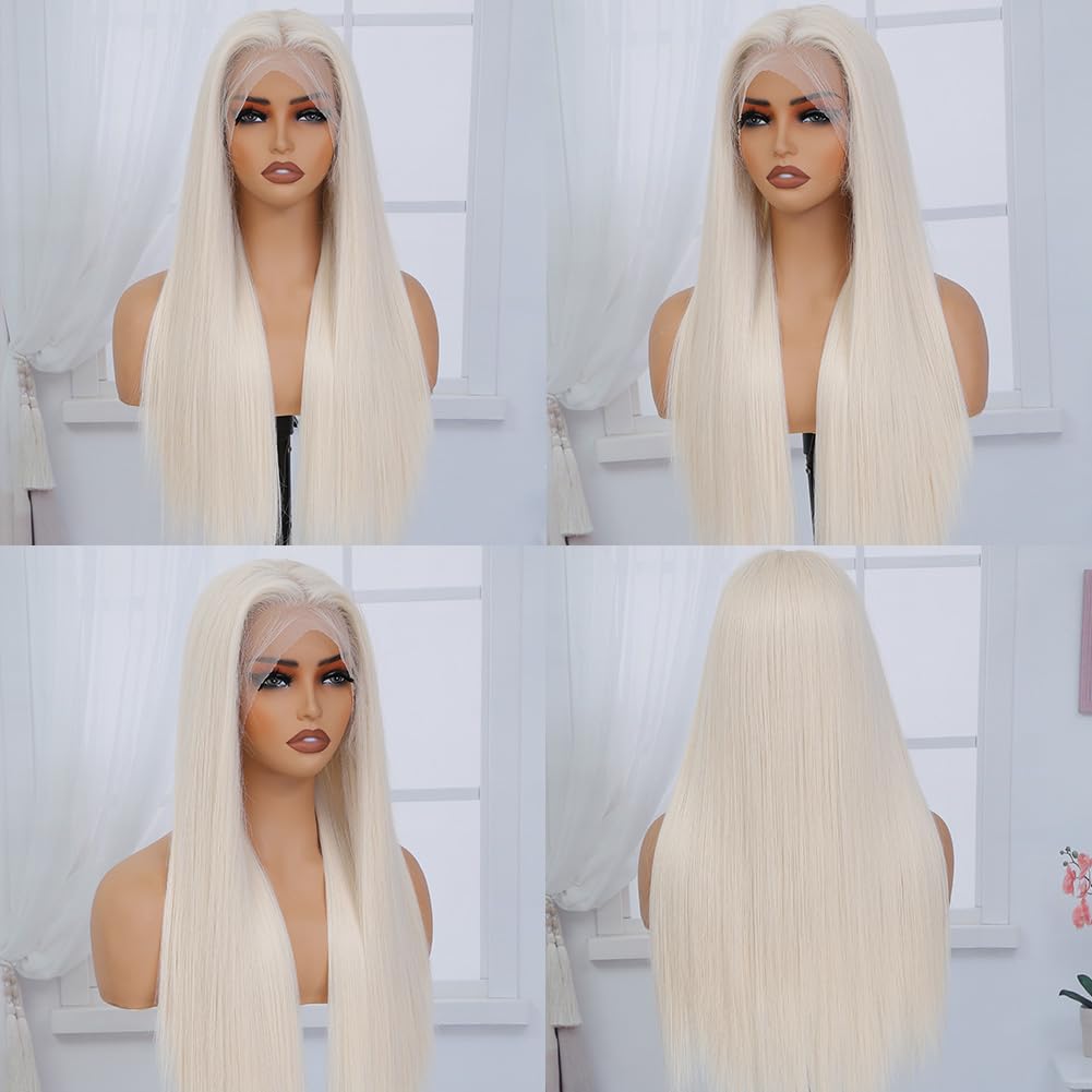 Veally Platinum Blonde wig baby hair detail highlights a soft, realistic hairline visible in photos
