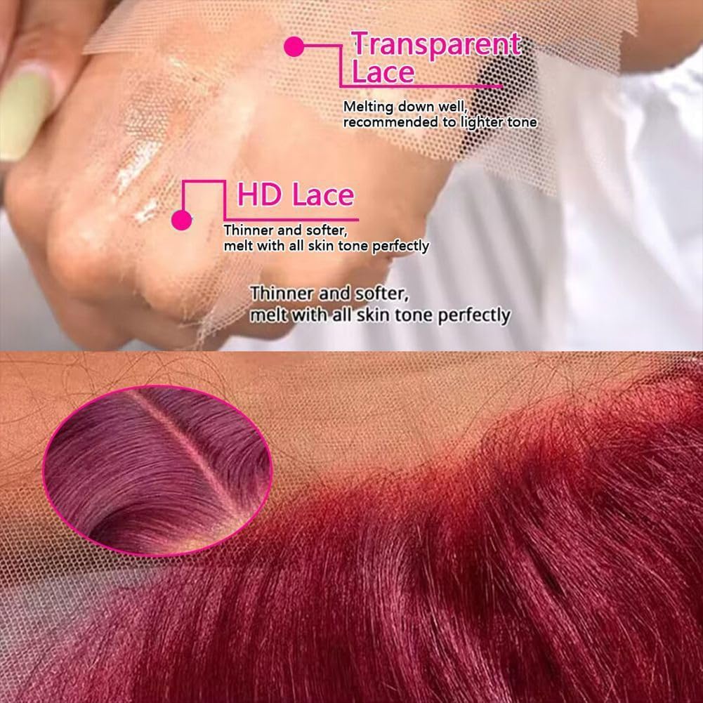 Veally wine-red lace front wig showing a vibrant color and soft texture.