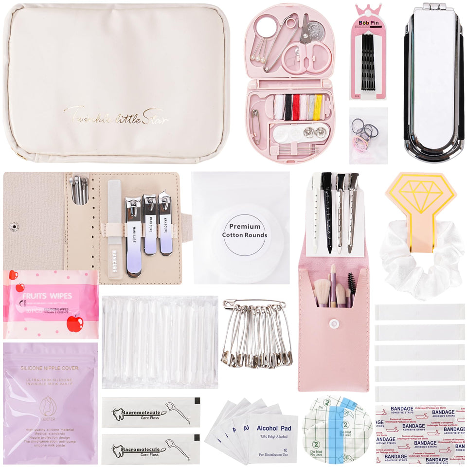 VEAPILS wedding day emergency kit open in a bride bag for on-the-go touch-ups.