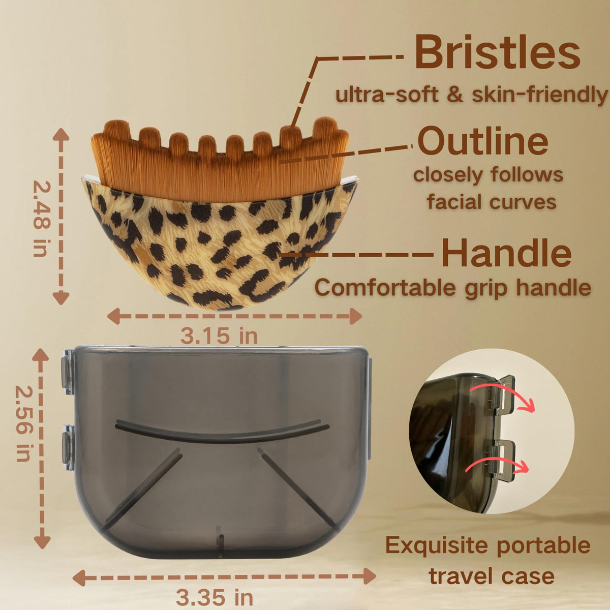 Travel case keeps the brush clean at home or on trips.