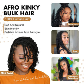 Vecago Afro Kinky Bulk Hair dyed-ready fibers for color customization