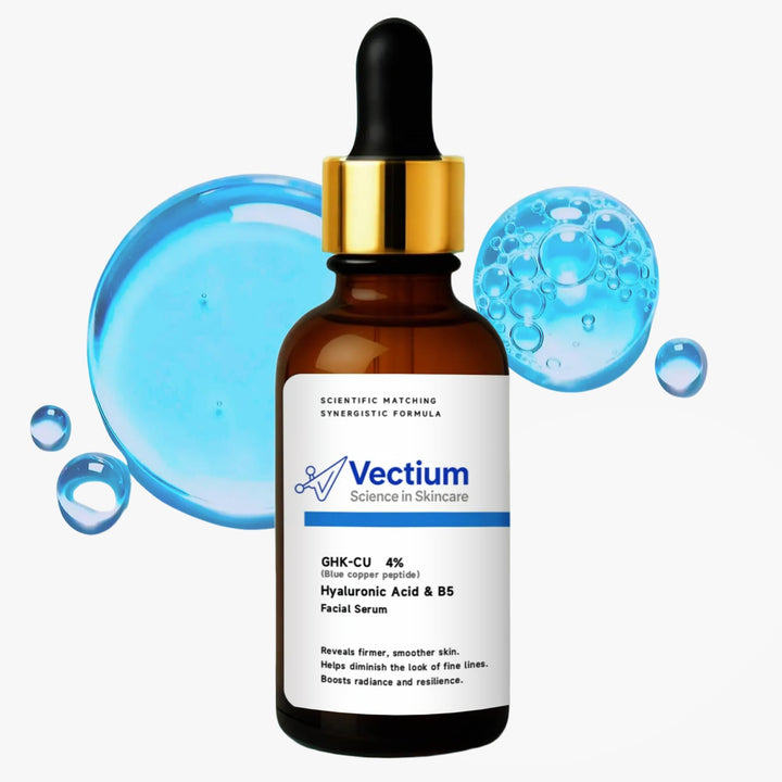 Vectium Blue Copper Peptide Serum 4% bottle boosts hydration and firmness