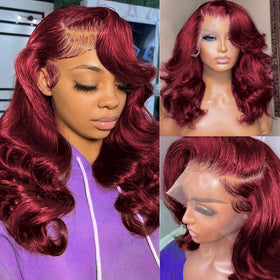 Vedusal 14-inch 99J burgundy lace front wig with undetectable hairline