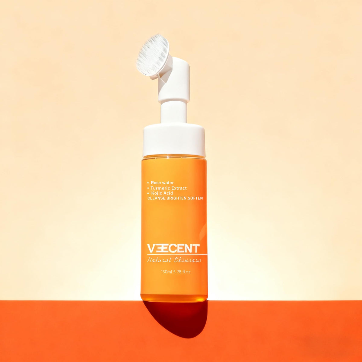 VEECENT Turmeric Kojic Foam Cleanser packaging shows natural ingredients for daily brightening routine.