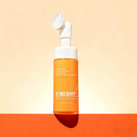 VEECENT Turmeric Kojic Foam Cleanser packaging shows natural ingredients for daily brightening routine.