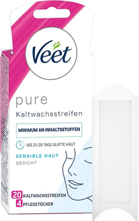 Veet Face Ready-to-Use Wax Strips packaging for sensitive skin