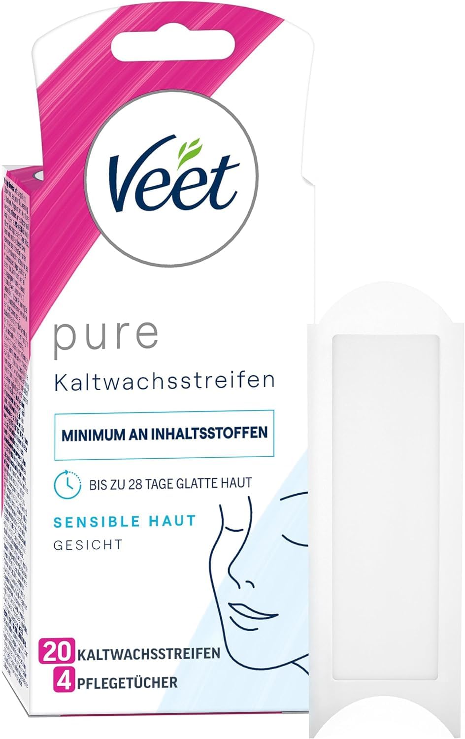 Veet Face Ready-to-Use Wax Strips packaging for sensitive skin