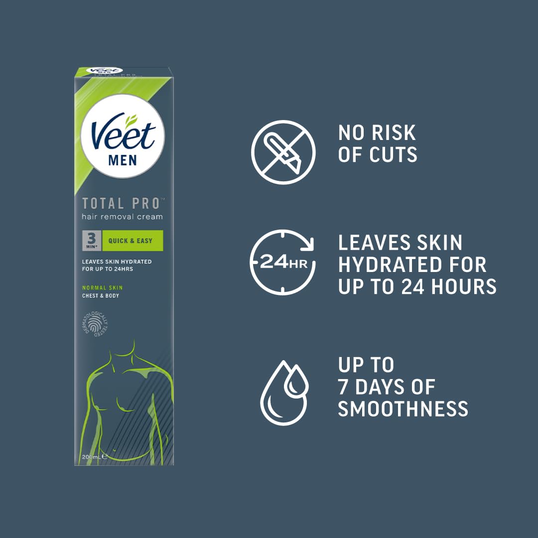 Veet for Men Gel Creme on chest and back for fast full-body use