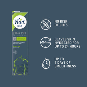 Veet for Men Gel Creme on chest and back for fast full-body use