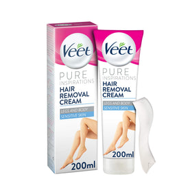 Veet Hair Removal Cream sensitive skin bottle closeup highlights gentle formula for smooth skin