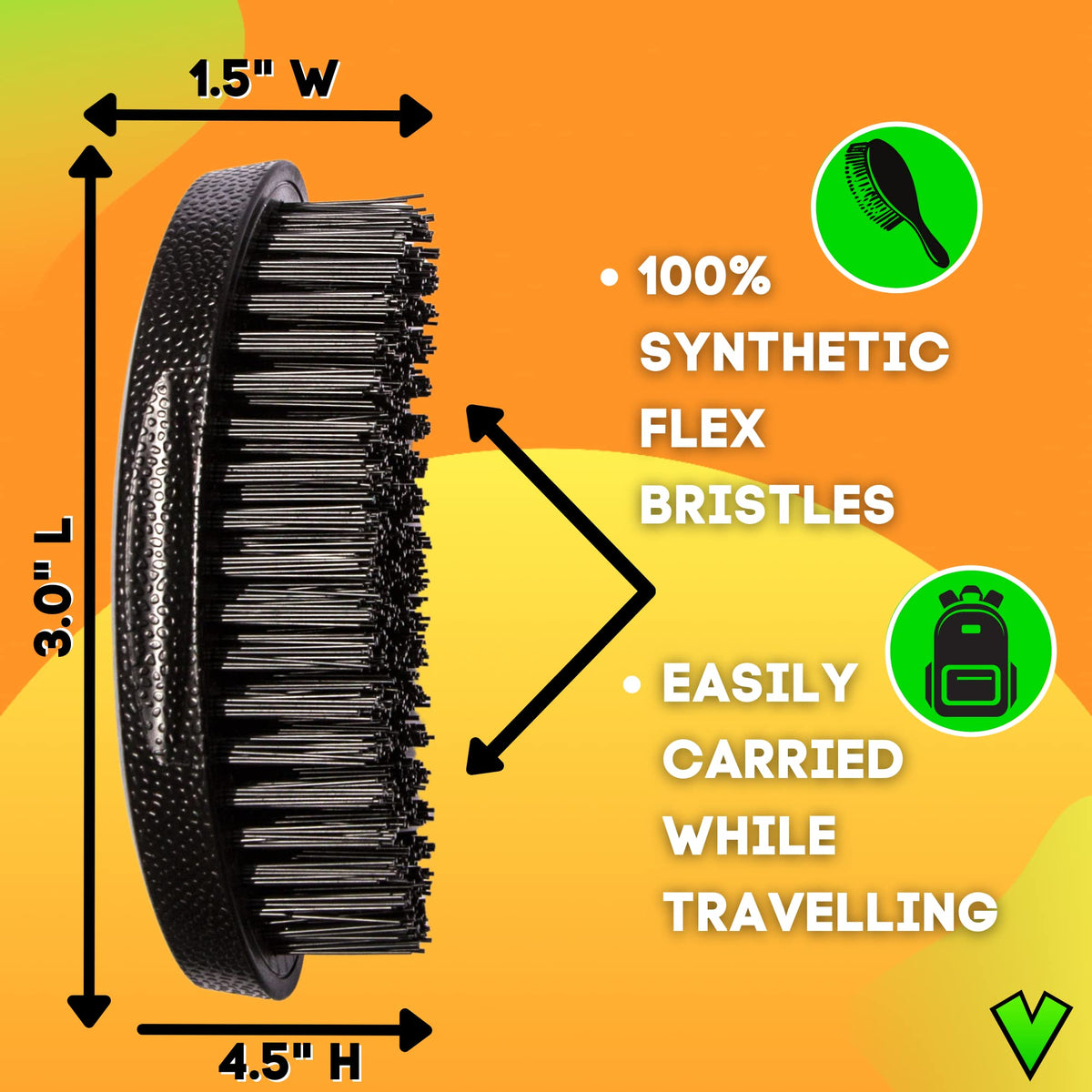 Veeta 100% synthetic flexible bristles glide through hair with minimal friction.