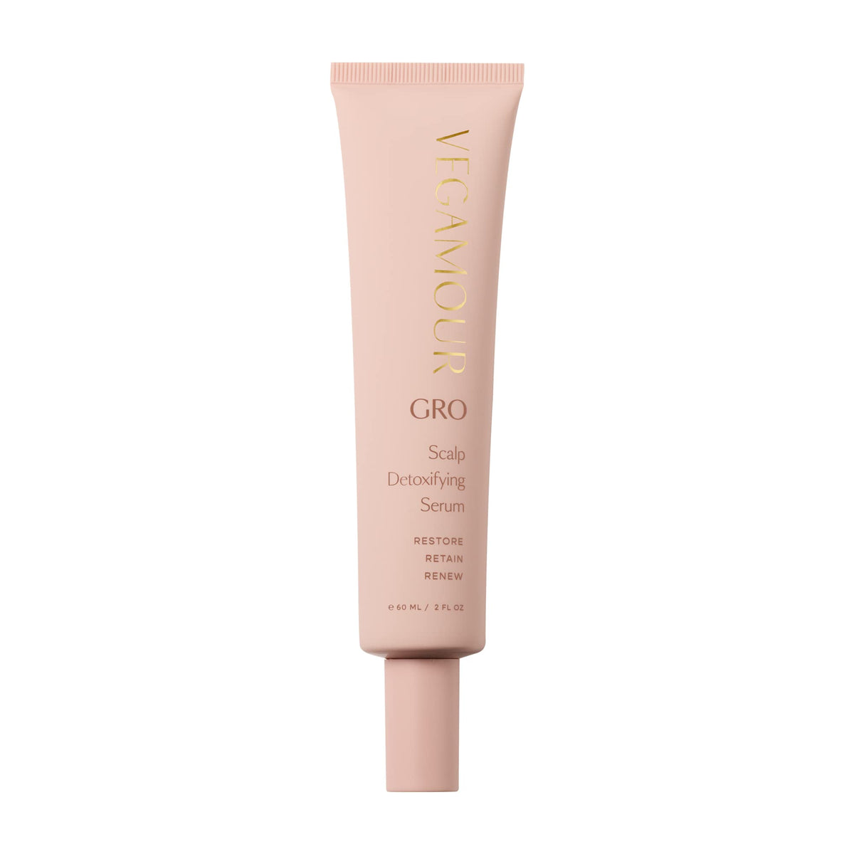VEGAMOUR GRO Scalp Detoxifying Serum bottle pour targets buildup for a refreshed scalp.