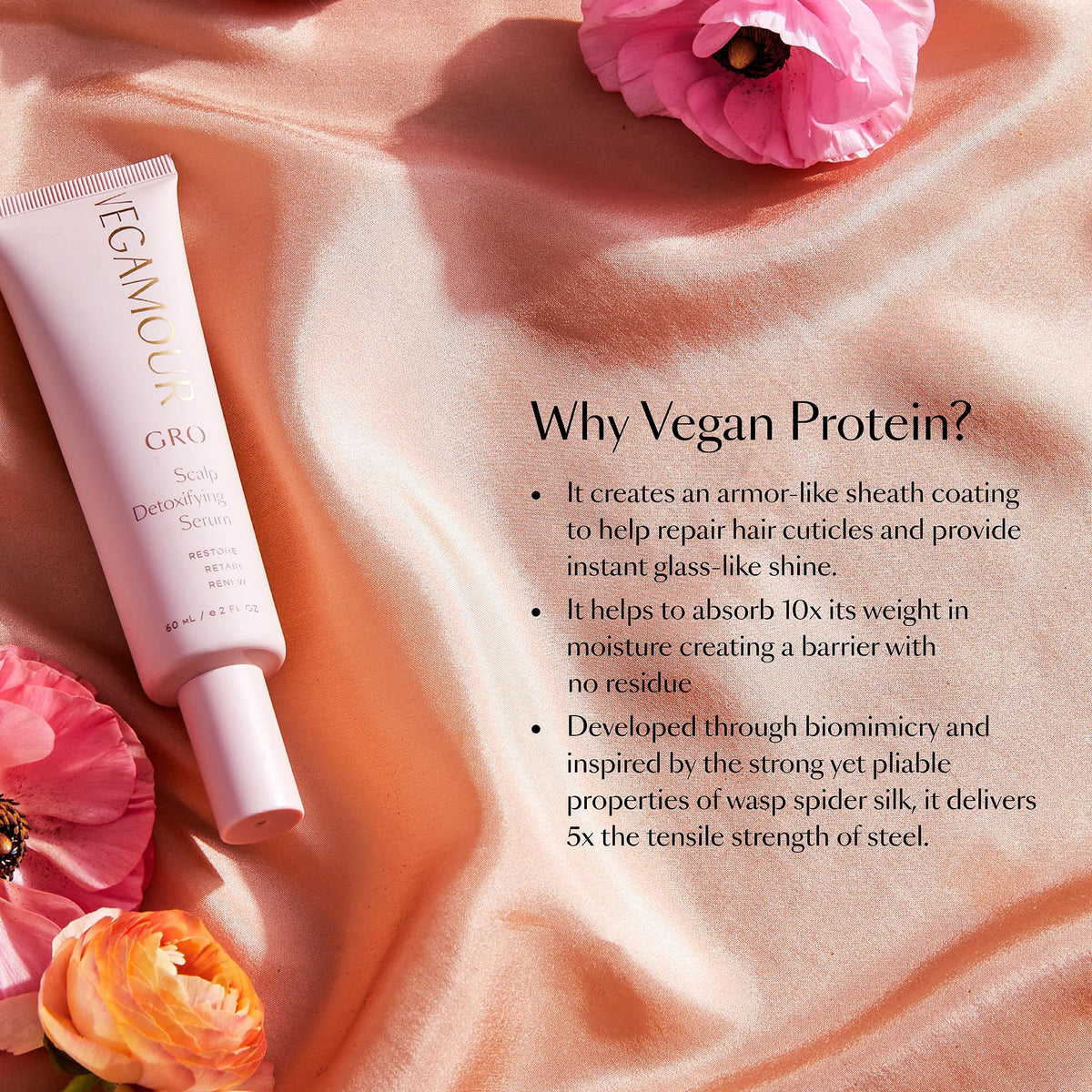 Close-up of scalp massage with VEGAMOUR GRO Serum for soothing buildup removal.