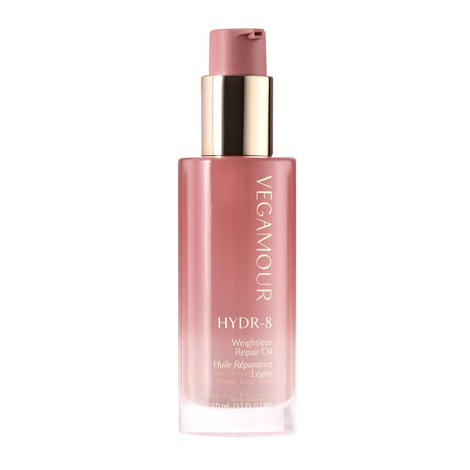 VEGAMOUR HYDR-8 Weightless Repair Oil bottle pour showing fast-absorbing formula for all hair