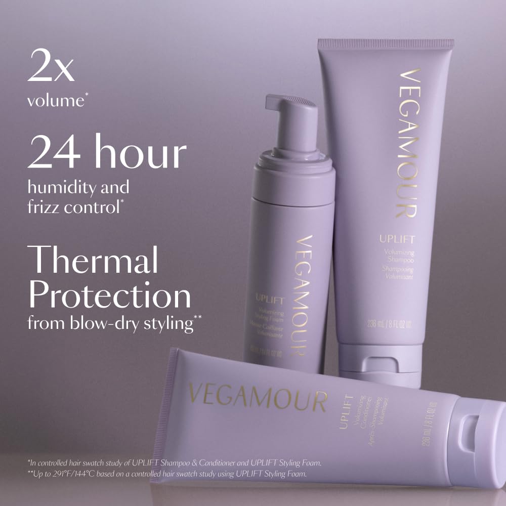 VEGAMOUR UPLIFT foam used for a blowout with round brush and added volume.