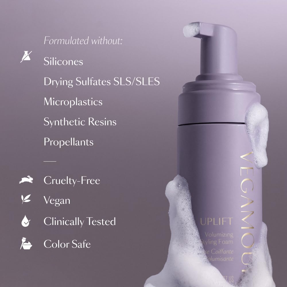 VEGAMOUR UPLIFT foam comes in non-aerosol packaging for ease.
