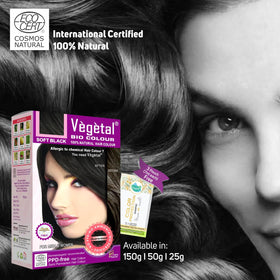 Vegetal Bio Colour Soft Black swatch demonstrating UV protection feature