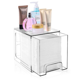 VEGEVIGI face towel holder close-up showing top cosmetic shelf for tidy vanity and quick grooming