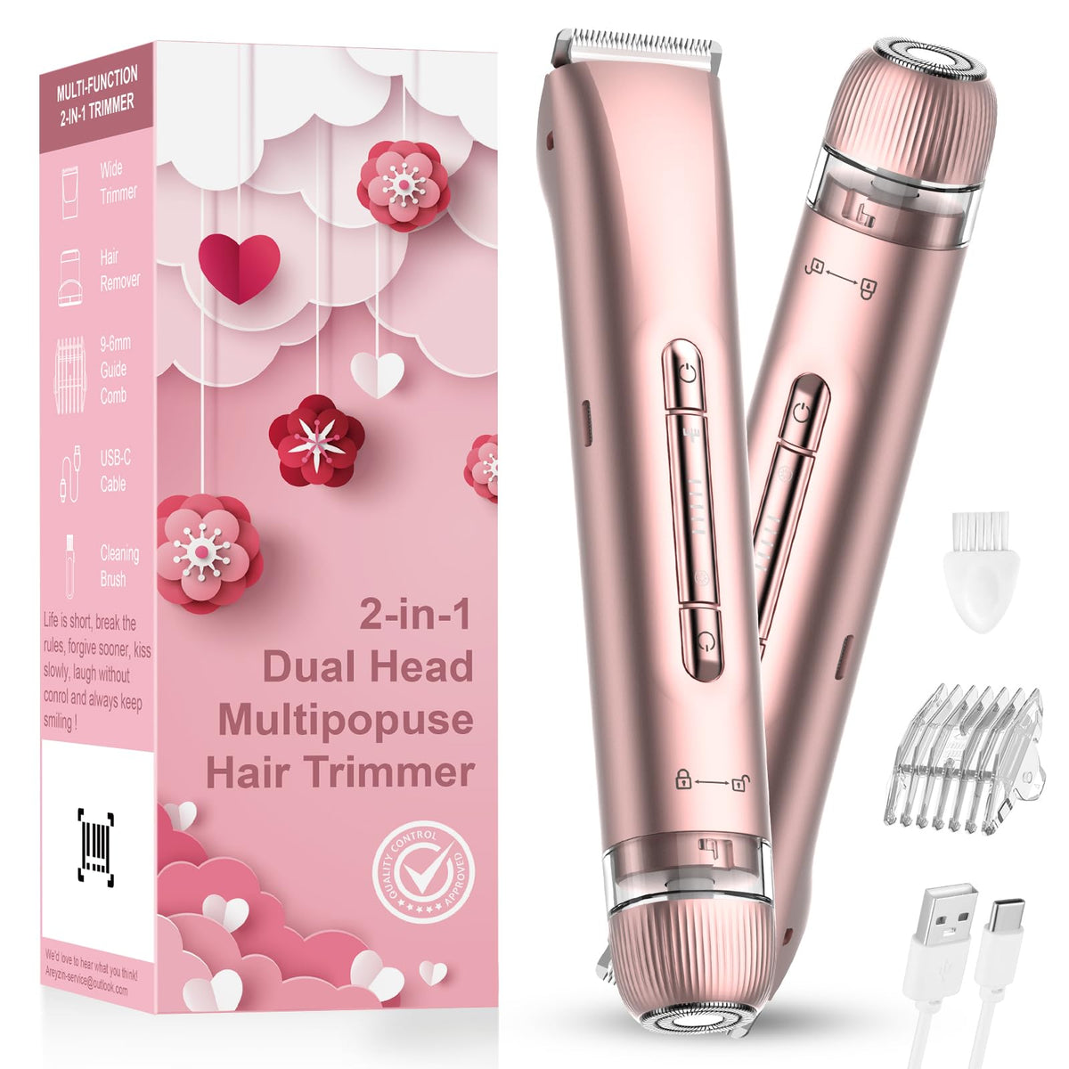 VEGITERIA dual-head bikini trimmer for versatile grooming and shaping.