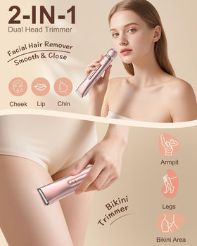VEGITERIA precision facial head trims upper lip and brows with care.