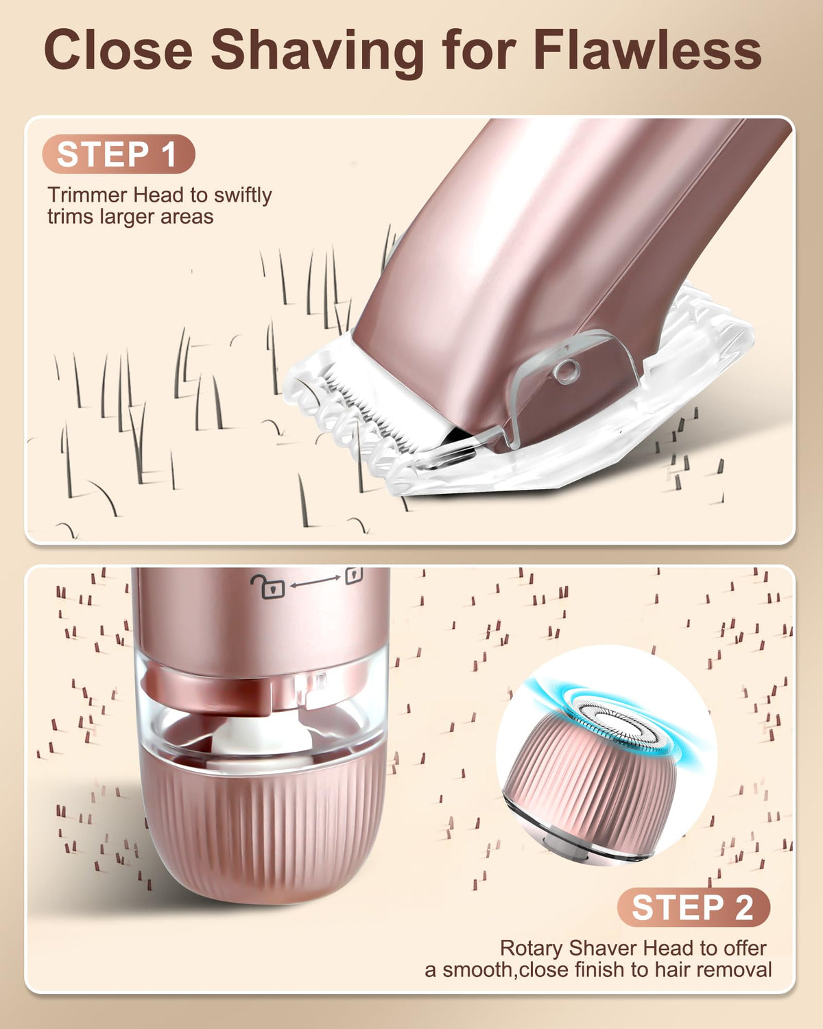 VEGITERIA ceramic blades deliver smooth shaves with micro-guard protection.