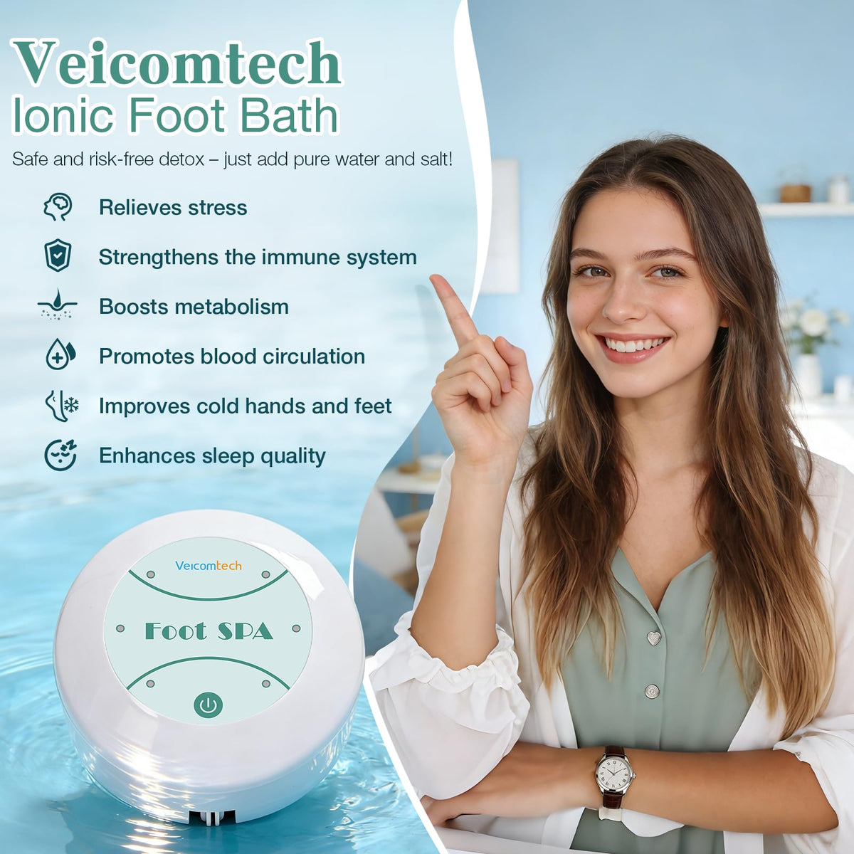 Veicomtech detox foot bath with five liners included for multiple sessions.