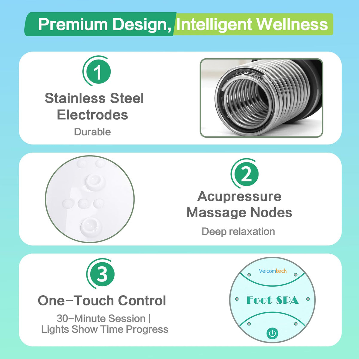 Veicomtech Ionic Foot Bath Detox Machine compact design emphasizes space-saving setup.