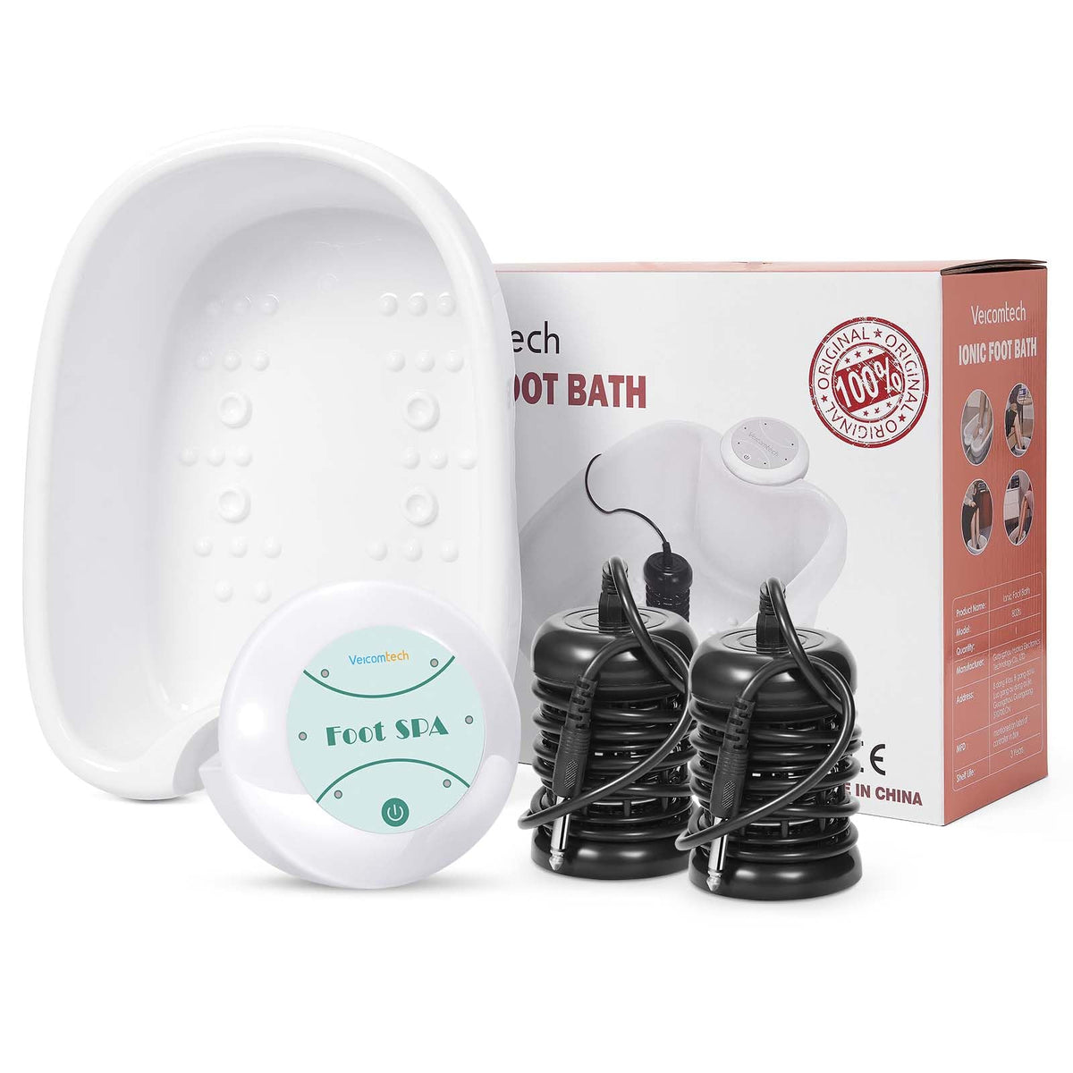 Veicomtech Ionic Foot Bath Detox Machine front view, compact design ideal for home use.