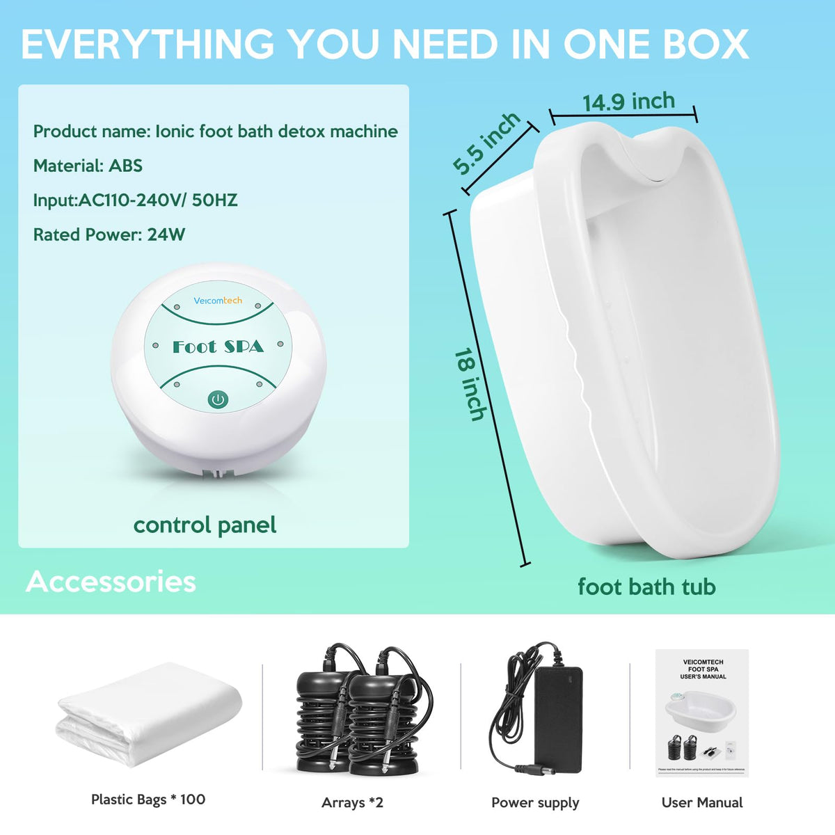 Veicomtech Ionic Foot Bath Detox Machine timer display helps plan relaxing routines.