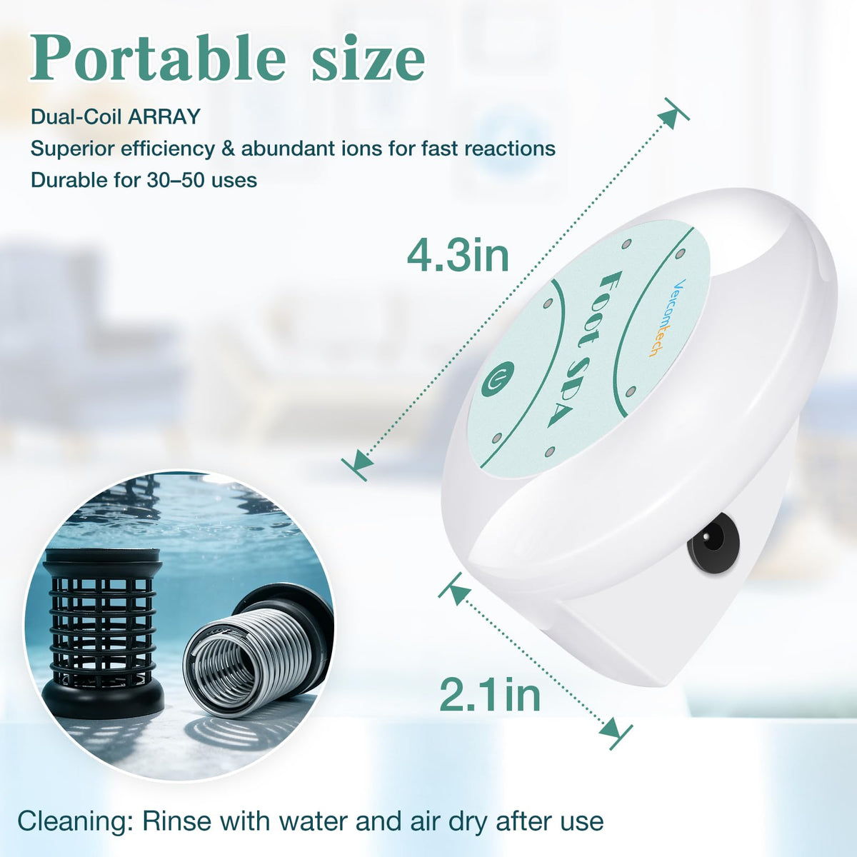 Veicomtech portable detox bath sits on a countertop for convenient use.