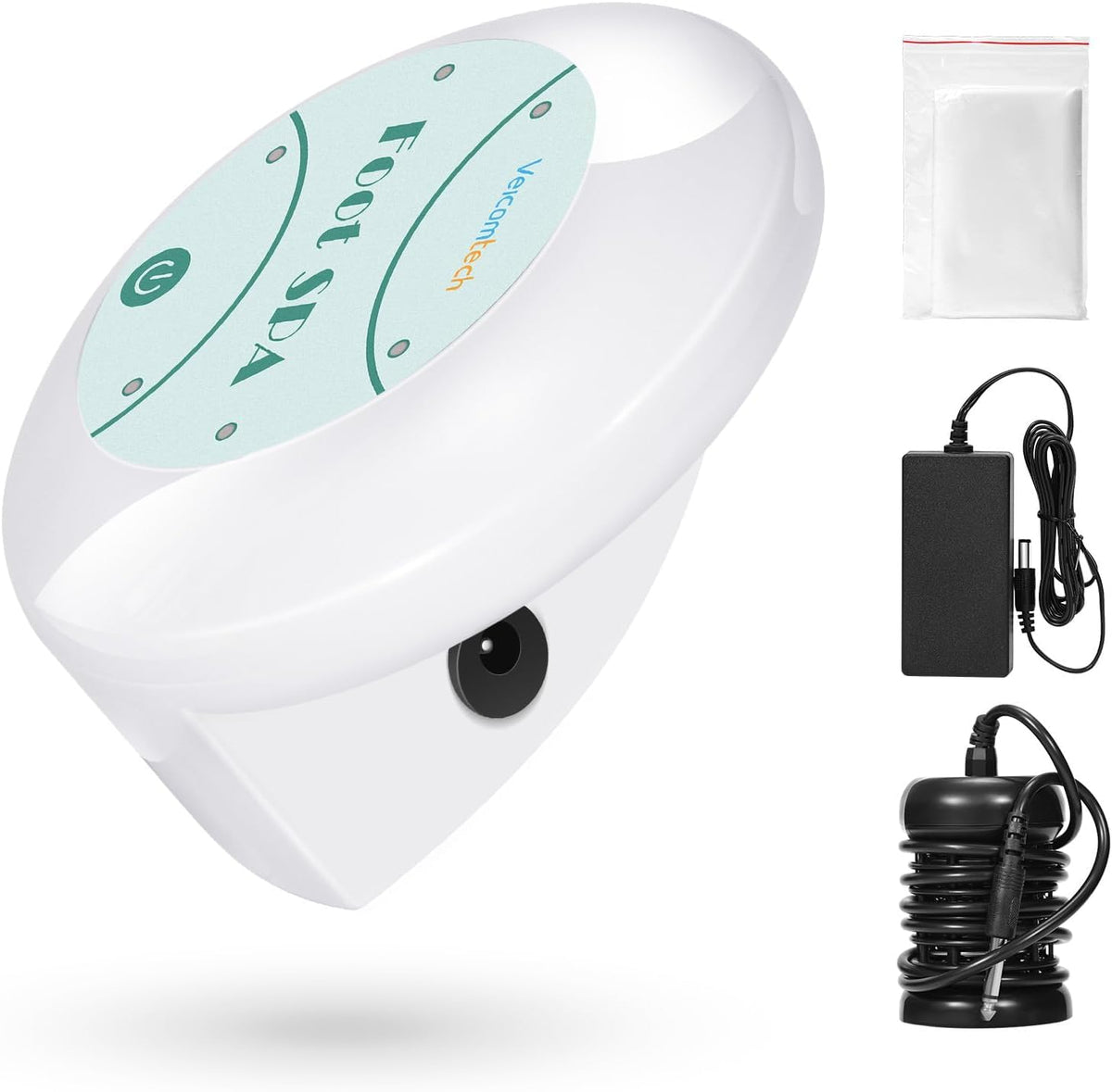 Veicomtech portable ionic detox foot bath front view showing compact home spa setup.