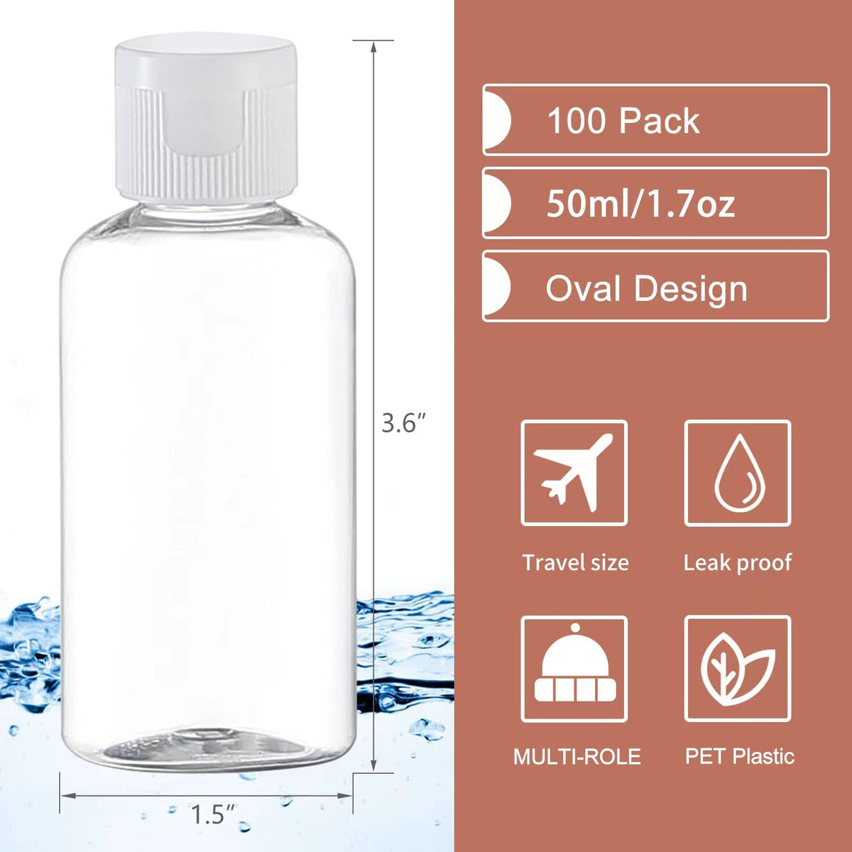 VEIDIA clear plastic bottles with flip caps for easy visibility and dispensing.
