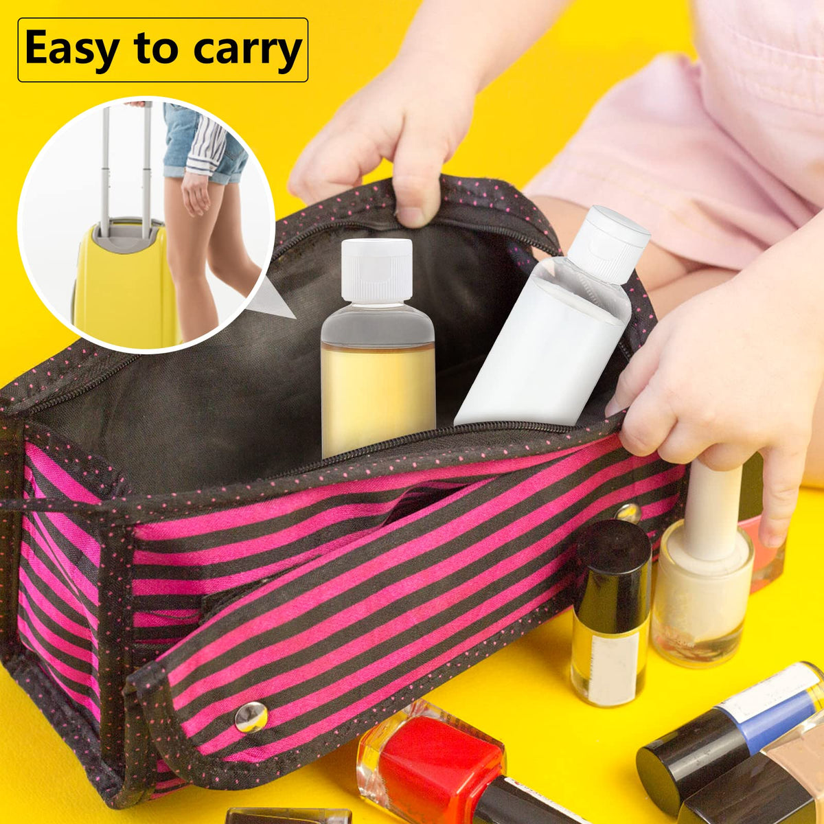 VEIDIA translucent bottles help identify contents at a glance during packing.