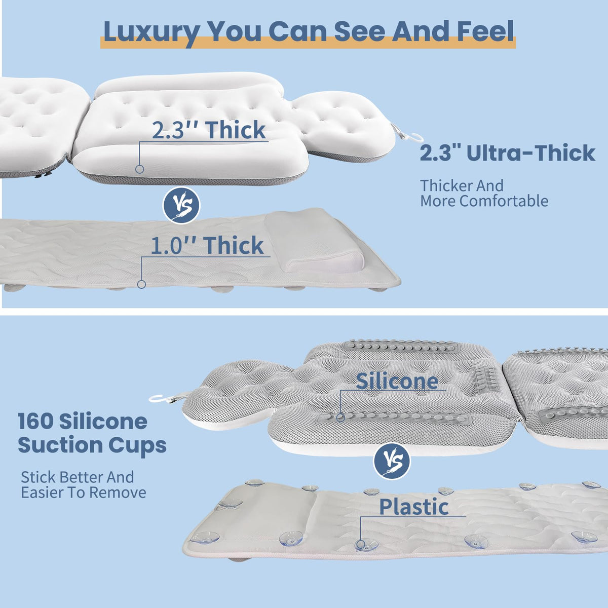 VEILS bath cushion uses secure suction cups to prevent slipping