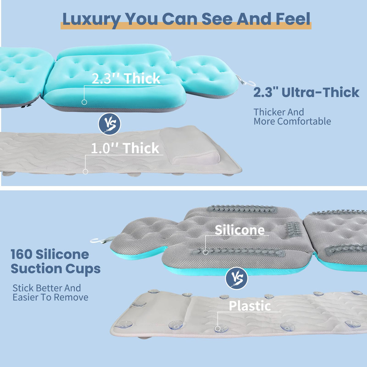 VEILS thicker padding offers plush comfort for a luxurious soak