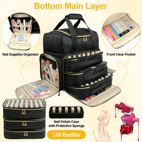 Veirdro Nail Polish Organizer Backpack with 40-slot pouches enables color-by-color organization.