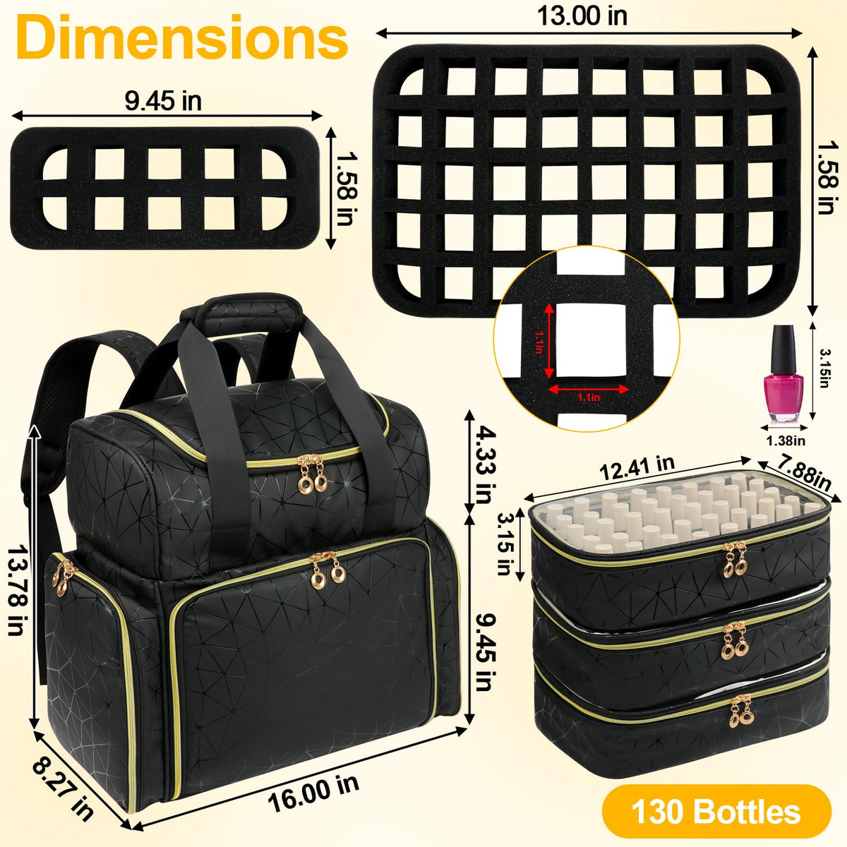 Veirdro Nail Polish Organizer Backpack ergonomic straps for comfortable travel.