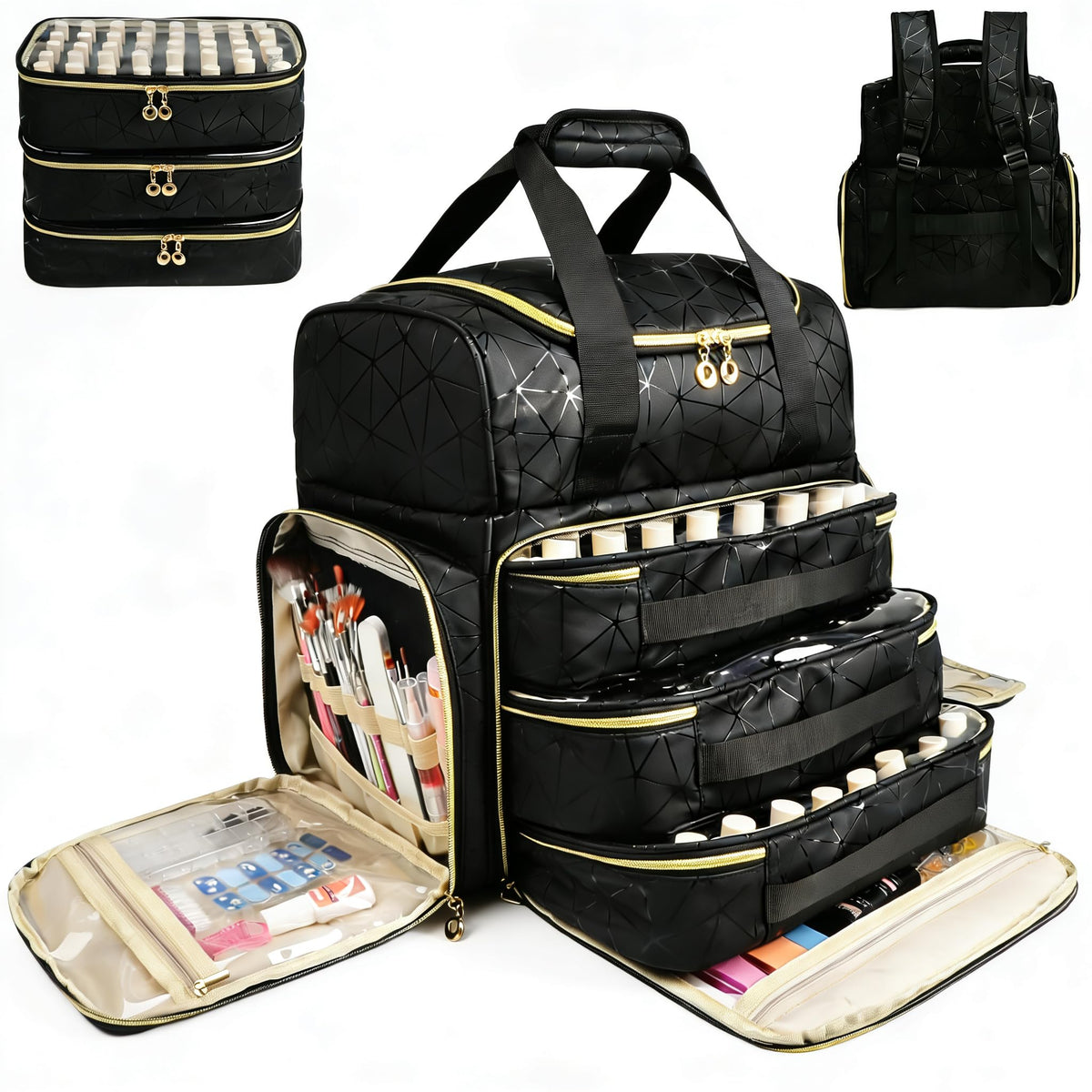 Veirdro Nail Polish Organizer Backpack front view showing spacious storage and protection.