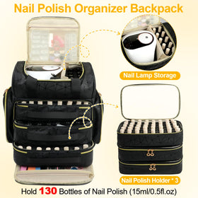 Veirdro Nail Polish Organizer Backpack open main compartment for easy access.