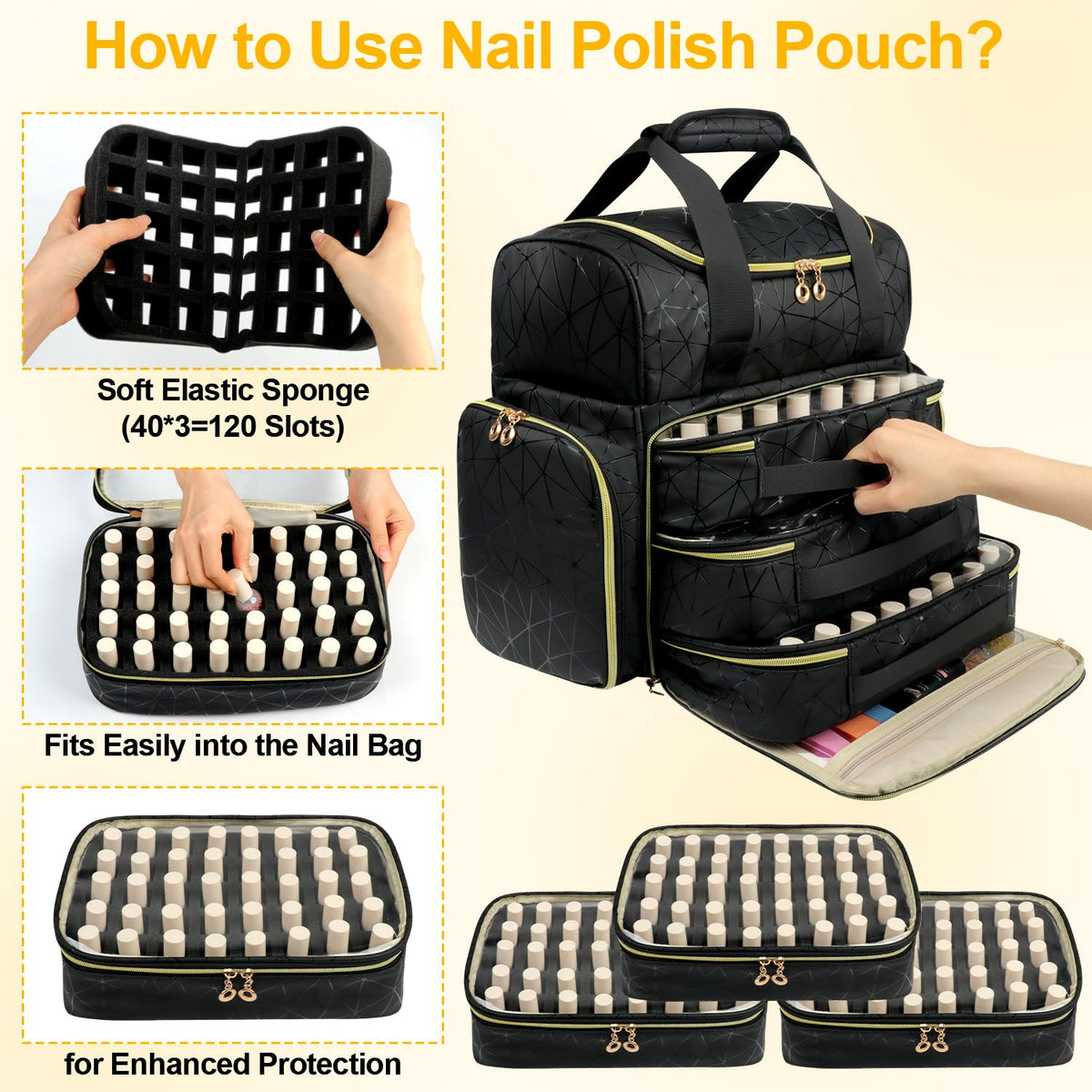 Veirdro Nail Polish Organizer Backpack top compartment divider aids neat separation.