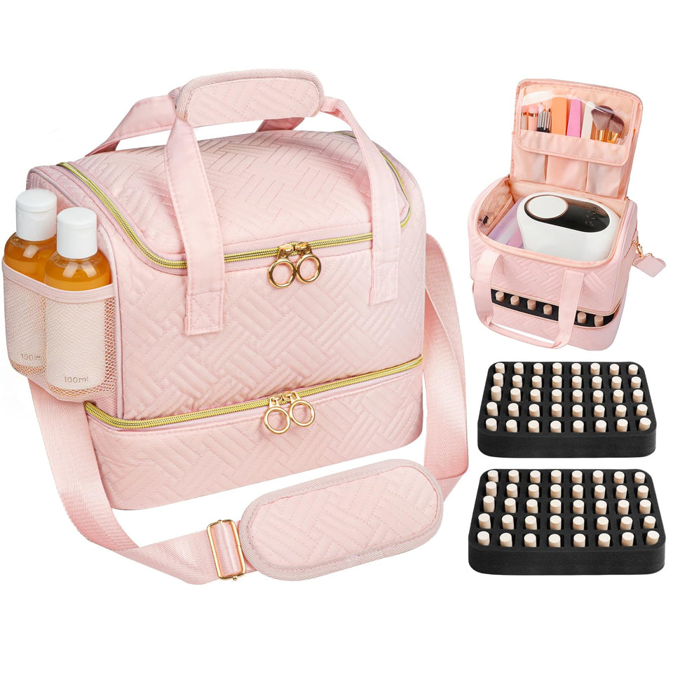 Veirdro nail-polish-organizer-bag with 80-bottle capacity for organized storage at home.