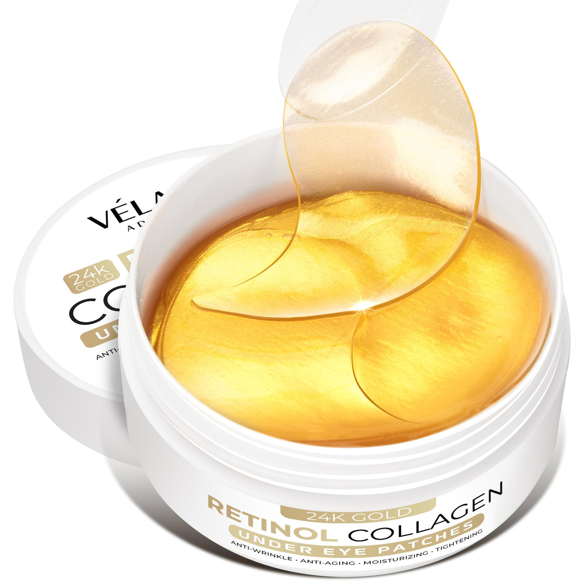 VELAMO ADVANCED 24K Gold Eye Patches brighten and hydrate tired under-eye skin.