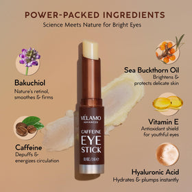 VELAMO ADVANCED caffeine eye stick applying under-eye area for refreshing effect