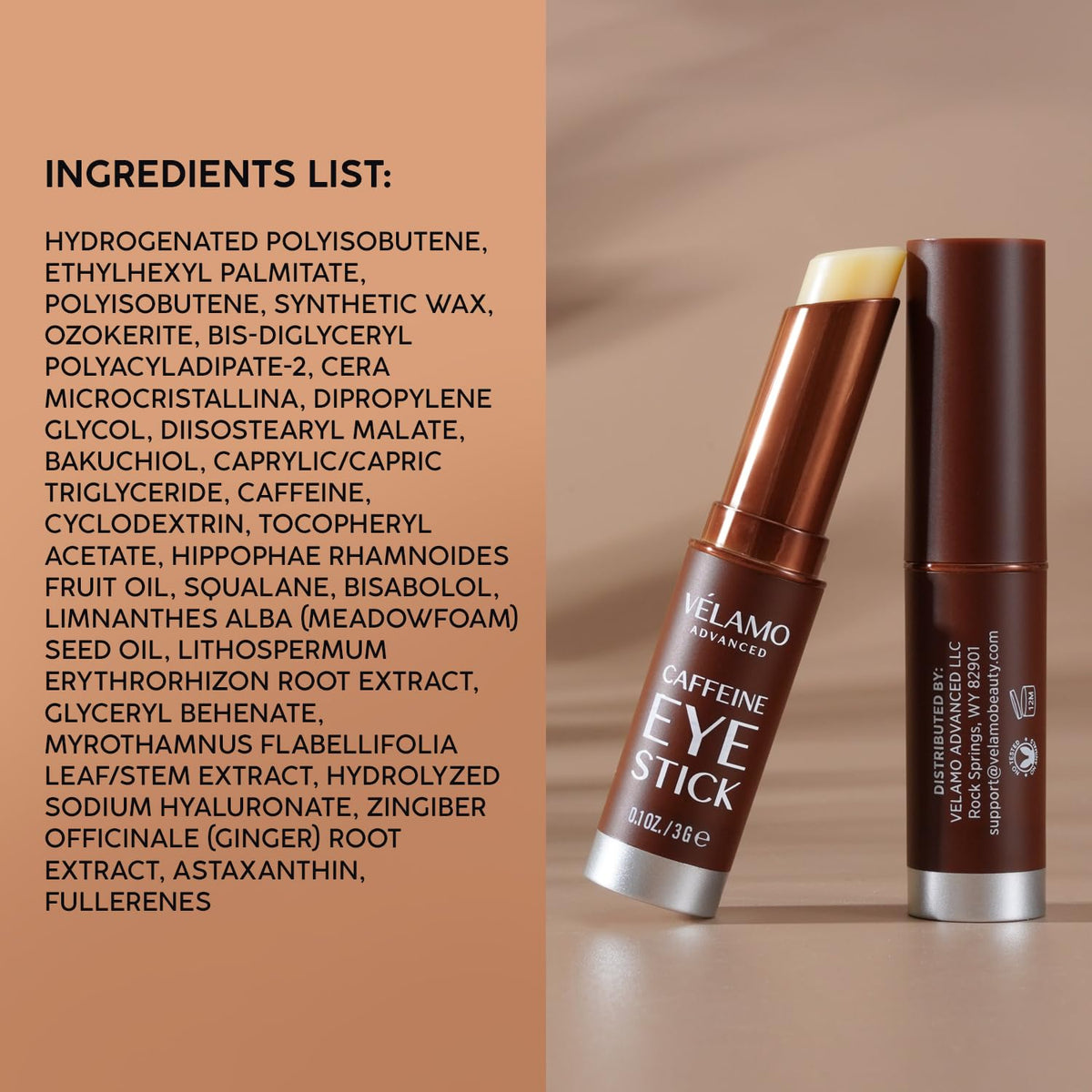 VELAMO ADVANCED caffeine eye stick on-the-go use during travel