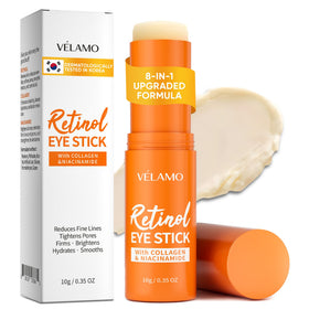 VELAMO ADVANCED Retinol Eye Stick packaging highlights portable travel-size care.